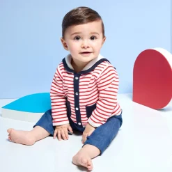 Jacadi Jumpers, Sweatshirts And Cardigans|Baby boy cardigan with a sailor collar White/Red