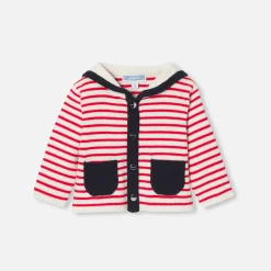 Jacadi Jumpers, Sweatshirts And Cardigans|Baby boy cardigan with a sailor collar White/Red