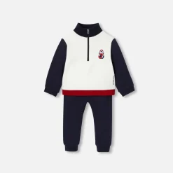 Jacadi Bloomers, Overalls And Onesies|Baby boy fleece set White/Navy