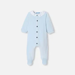 Jacadi Pajamas|Baby boy velvet pajamas Pale blue