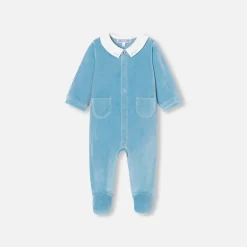 Jacadi Pajamas|Baby boy velvet pajamas Aqua