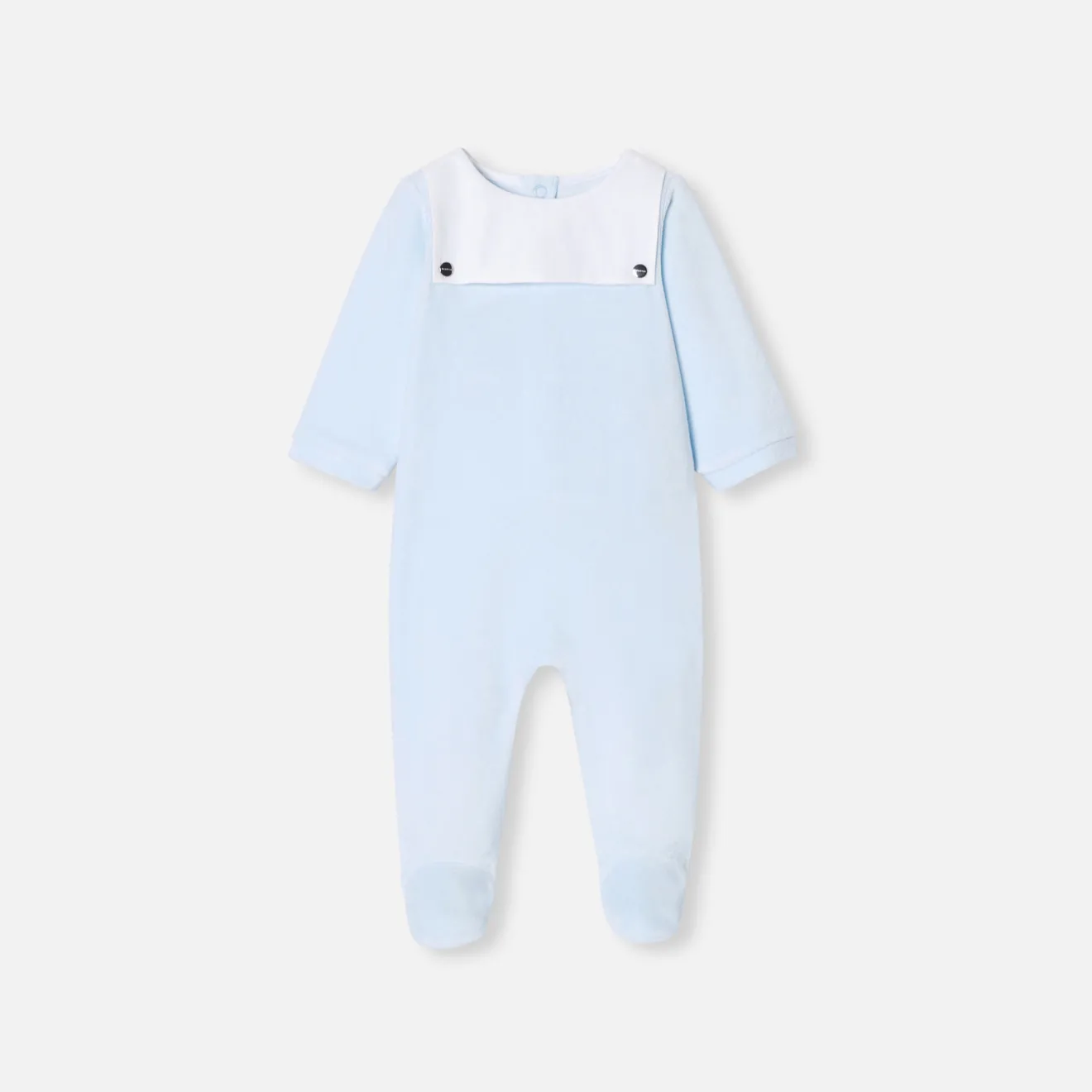 Jacadi Pajamas|Baby boy velvet pajamas Pale blue