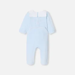 Jacadi Pajamas|Baby boy velvet pajamas Pale blue