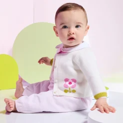 Jacadi Jumpers, Sweatshirts And Cardigans|Baby girl cardigan in jersey Soft White/Multicolour