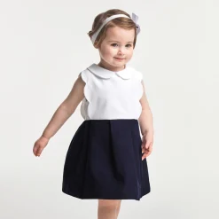 Jacadi Dresses|Baby girl ceremony dress White/Navy