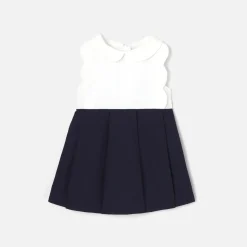 Jacadi Dresses|Baby girl ceremony dress White/Navy