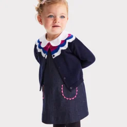 Jacadi Dresses|Baby girl denim pinafore dress Dark Denim
