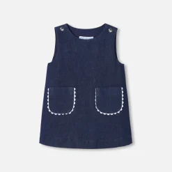 Jacadi Dresses|Baby girl denim pinafore dress Dark Denim
