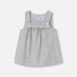 Jacadi Dresses|Baby girl flannel pinafore dress Jacadi light Heather Grey