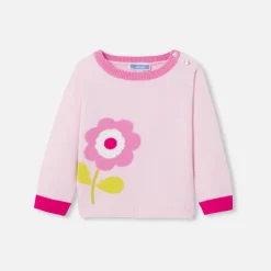 Jacadi Cardigans, Sweaters And Sweatshirts|Baby girl intarsia flower sweater Jacadi Powder Pink