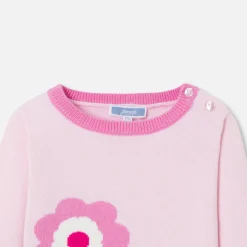 Jacadi Cardigans, Sweaters And Sweatshirts|Baby girl intarsia flower sweater Jacadi Powder Pink