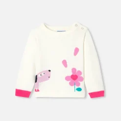 Jacadi Cardigans, Sweaters And Sweatshirts|Baby girl intarsia flower sweater Soft White/Multicolour