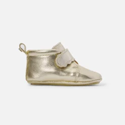 Jacadi Slippers|Soft Leather Slippers|Baby girl iridescent leather slippers Gold