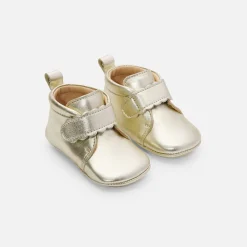 Jacadi Slippers|Soft Leather Slippers|Baby girl iridescent leather slippers Gold