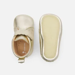 Jacadi Slippers|Soft Leather Slippers|Baby girl iridescent leather slippers Gold