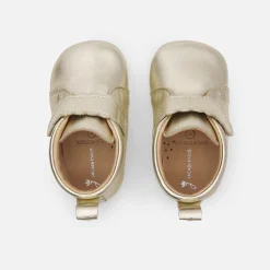 Jacadi Slippers|Soft Leather Slippers|Baby girl iridescent leather slippers Gold