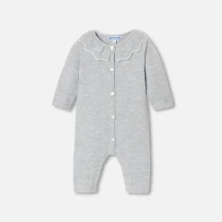 Jacadi Bloomers, Overalls And Sets|Baby girl jumpsuit in garter stitch Jacadi light Heather Grey