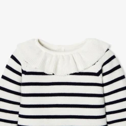 Jacadi Bloomers, Overalls And Sets|Baby girl jumpsuit in garter stitch Navy/White
