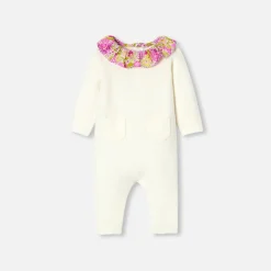 Jacadi Bloomers, Overalls And Sets|Baby girl jumpsuit in garter stitch. Jacadi soft white