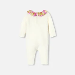 Jacadi Bloomers, Overalls And Sets|Baby girl jumpsuit in garter stitch. Jacadi soft white