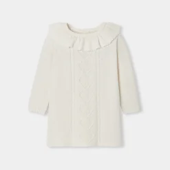 Jacadi Dresses|Baby girl knitted dress Soft White/Multicolour