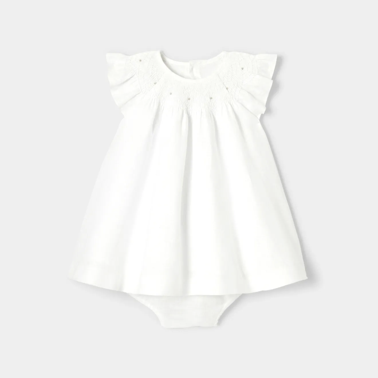Jacadi Dresses|Baby girl linen ceremony dress Jacadi White