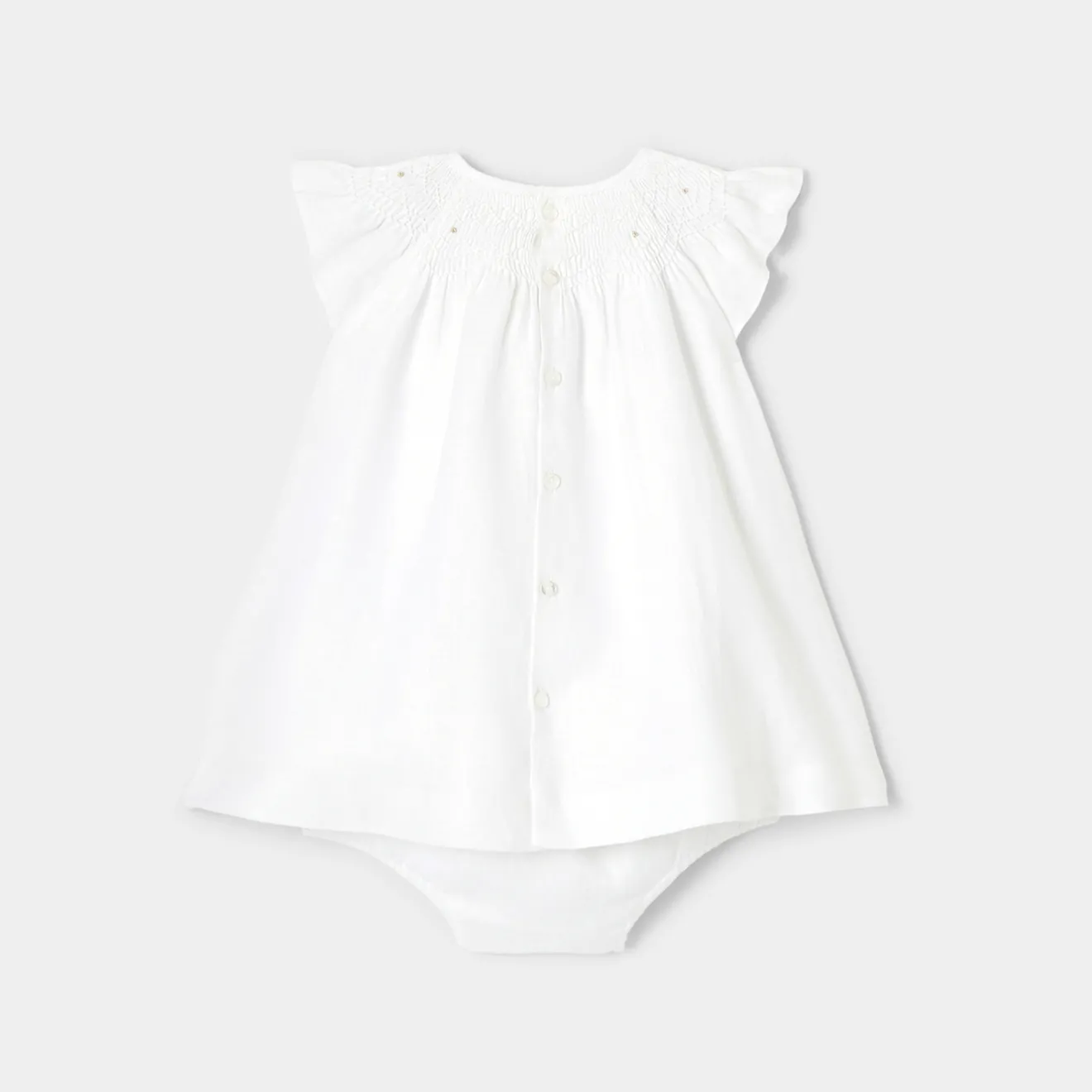 Jacadi Dresses|Baby girl linen ceremony dress Jacadi White