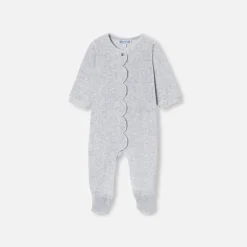 Jacadi Pajamas|Baby girl pajamas in velvet bouclette Jacadi light Heather Grey