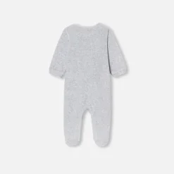 Jacadi Pajamas|Baby girl pajamas in velvet bouclette Jacadi light Heather Grey