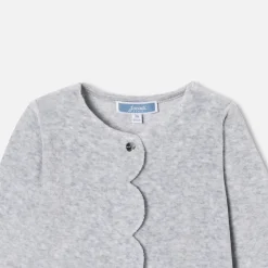 Jacadi Pajamas|Baby girl pajamas in velvet bouclette Jacadi light Heather Grey