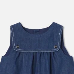 Jacadi Dresses|Baby girl pinafore dress in lightweight denim Dark Denim