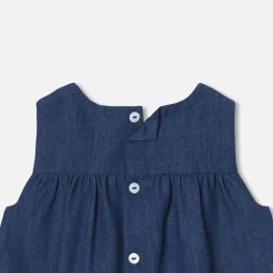 Jacadi Dresses|Baby girl pinafore dress in lightweight denim Dark Denim