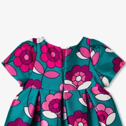 Jacadi Dresses|Baby girl satin dress Blue/Multicolour