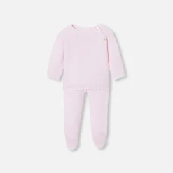 Jacadi Bloomers, Overalls And Sets|Baby girl set in garter stitch Jacadi pale Pink