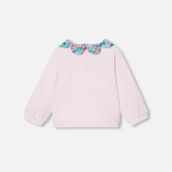 Jacadi Cardigans, Sweaters And Sweatshirts|Baby girl sweatshirt with Liberty fabric collar Jacadi Powder Pink