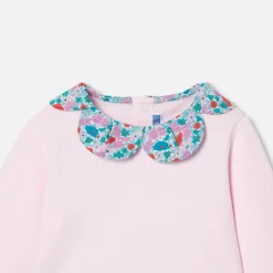 Jacadi Cardigans, Sweaters And Sweatshirts|Baby girl sweatshirt with Liberty fabric collar Jacadi Powder Pink