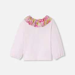 Jacadi Polos And T-Shirts|Baby girl T-shirt with a Liberty fabric collar Jacadi Powder Pink