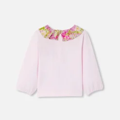 Jacadi Polos And T-Shirts|Baby girl T-shirt with a Liberty fabric collar Jacadi Powder Pink