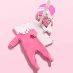 Jacadi Pajamas|Baby girl velvet pyjamas Tea Pink