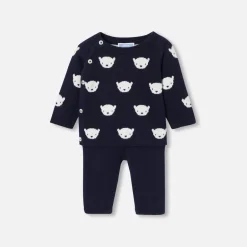 Jacadi Bloomers, Overalls And Sets|Baby jersey knit set Navy/Cream