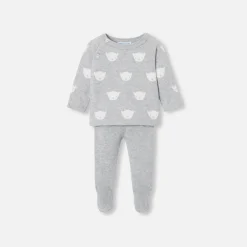 Jacadi Bloomers, Overalls And Sets|Baby jersey knit set Grey/Cream