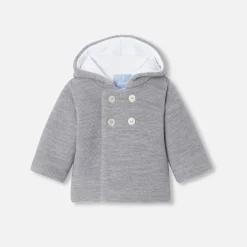 Jacadi Coats And Outerwear|Coats And Outerwear|Baby knitted burnous jacket Jacadi light Heather Grey