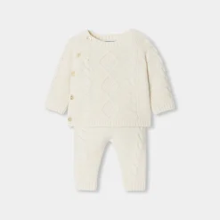 Jacadi Bloomers, Overalls And Sets|Baby set in cable knit Jacadi soft white