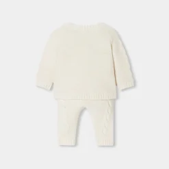 Jacadi Bloomers, Overalls And Sets|Baby set in cable knit Jacadi soft white
