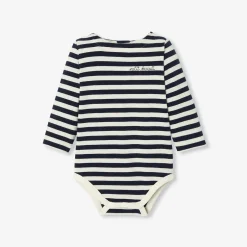 Jacadi Bodysuits|Baby striped bodysuit White/Blue