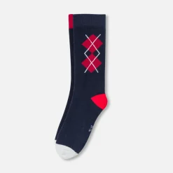Jacadi Socks And Booties|Accessories|Boy duo of high socks Navy/Red