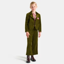 Jacadi Coats And Outerwear|Girl Coats & Puffer Jackets|Girl blazer in smooth velvet Olive green