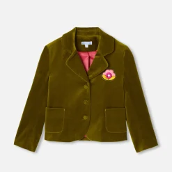 Jacadi Coats And Outerwear|Girl Coats & Puffer Jackets|Girl blazer in smooth velvet Olive green