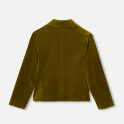 Jacadi Coats And Outerwear|Girl Coats & Puffer Jackets|Girl blazer in smooth velvet Olive green