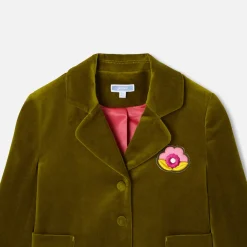 Jacadi Coats And Outerwear|Girl Coats & Puffer Jackets|Girl blazer in smooth velvet Olive green